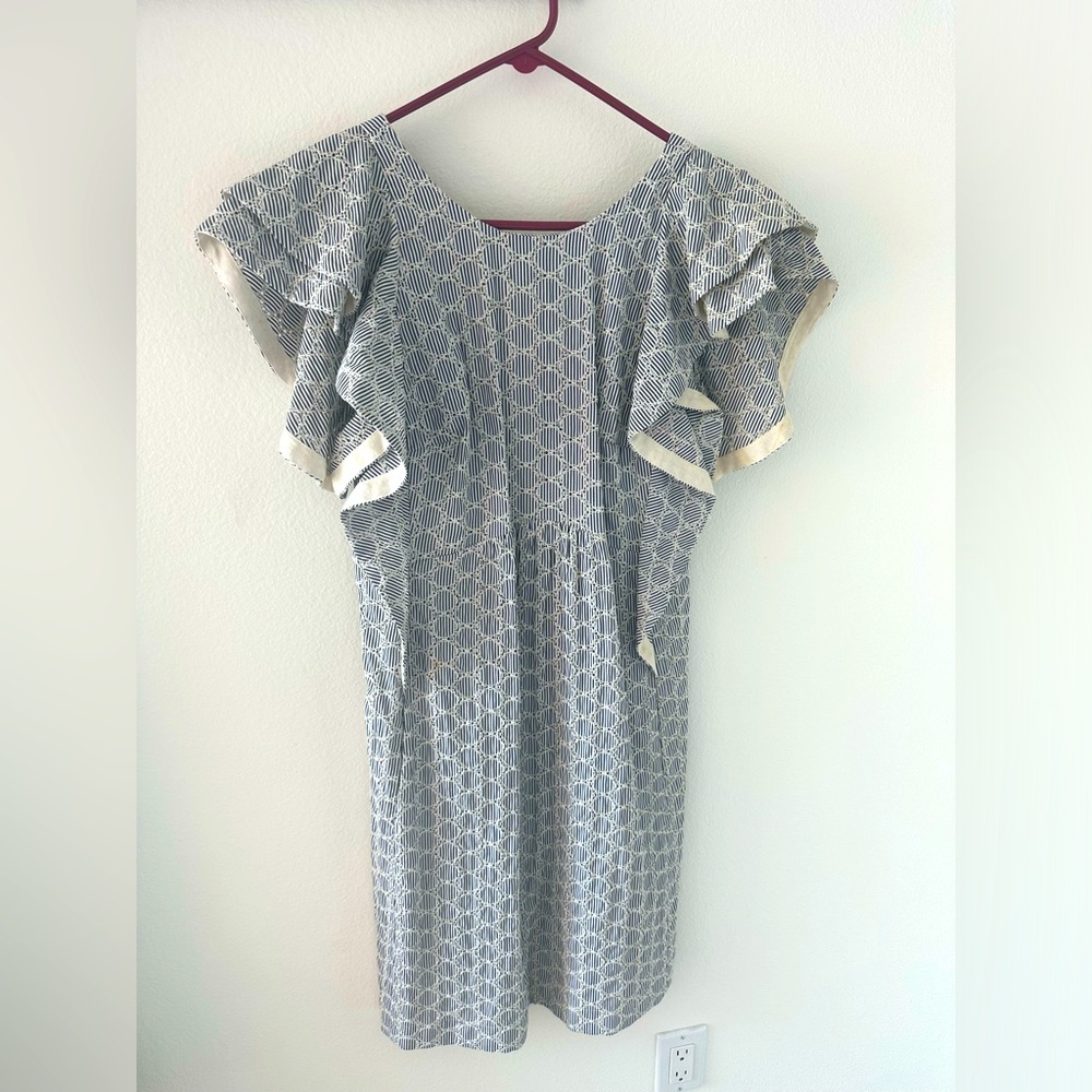 Casual blue and white embroidered dress.